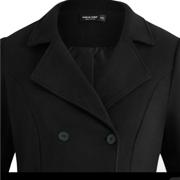 COPY - Plus Solid Double Breasted Overcoat shein boutique womens outwear wool w… - Picture 3 of 5